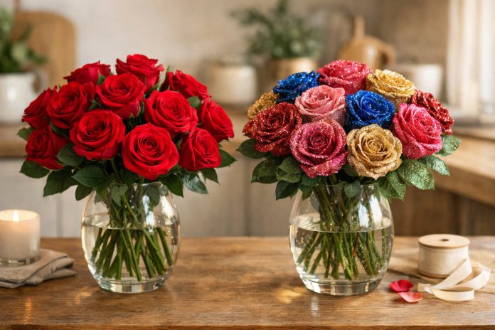 Cât rezistă un buchet de trandafiri cu sclipici comparativ cu unul clasic Cât rezistă un buchet de trandafiri cu sclipici comparativ cu unul clasic?