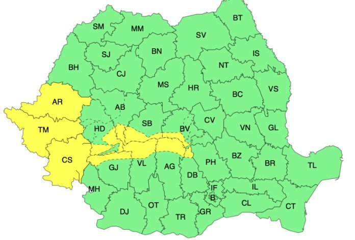 HARTĂ. Alerte meteorologice de condiții severe. Aproape 20 de județe sub avertizare galbenă. HARTĂ. Alerte meteorologice de condiții severe. Aproape 20 de județe sub avertizare galbenă.