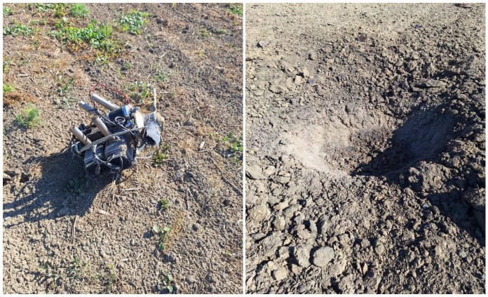 Crater de 1,5 metri, motor de dronă și proiectil neexplorat găsite în Padina, județul Tulcea Crater de 1,5 metri, motor de dronă și proiectil neexplorat găsite în Padina, județul Tulcea