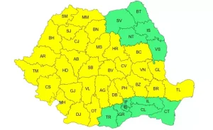 ANM a extins notificarea meteorologică pentru precipitații intense, căderi de grindină și furtuni. Harta regiunilor impacted de codul galben. ANM a extins notificarea meteorologică pentru precipitații intense, căderi de grindină și furtuni. Harta regiunilor impacted de codul galben.