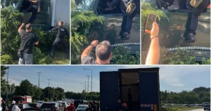 Polițiștii locali au aplicat spray lacrimogen și l-au lovit cu picioarele pe conducătorul TIR-ului care a ieșit de sub control. Polițiștii locali au aplicat spray lacrimogen și l-au lovit cu picioarele pe conducătorul TIR-ului care a ieșit de sub control.