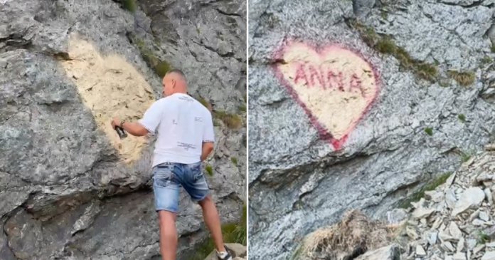 Identitatea individului care a „ilustrat” o declarație de iubire pe o stâncă de pe Transfăgărășan a fost expusă... Identitatea individului care a „ilustrat” o declarație de iubire pe o stâncă de pe Transfăgărășan a fost expusă...